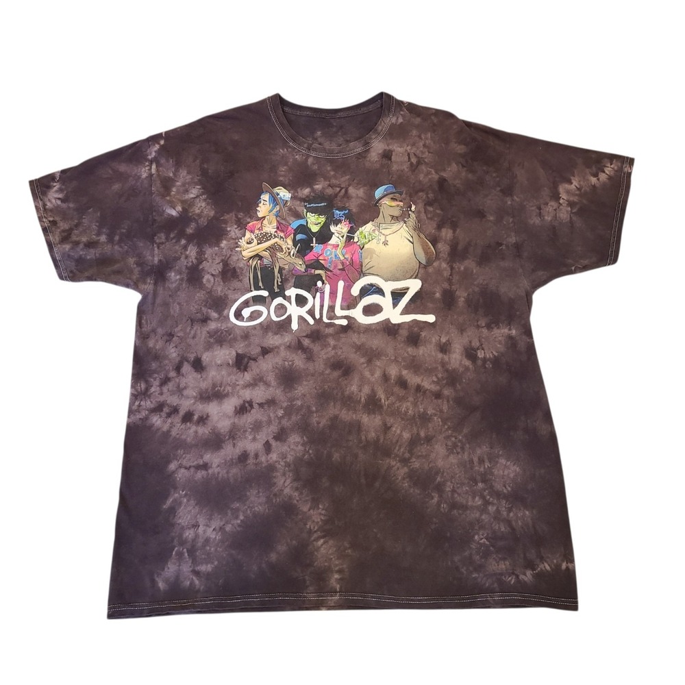 Gorillaz Men's Classic Brown Tie Dye Short Sleeve Graphic Band Tee T-Shirt XL